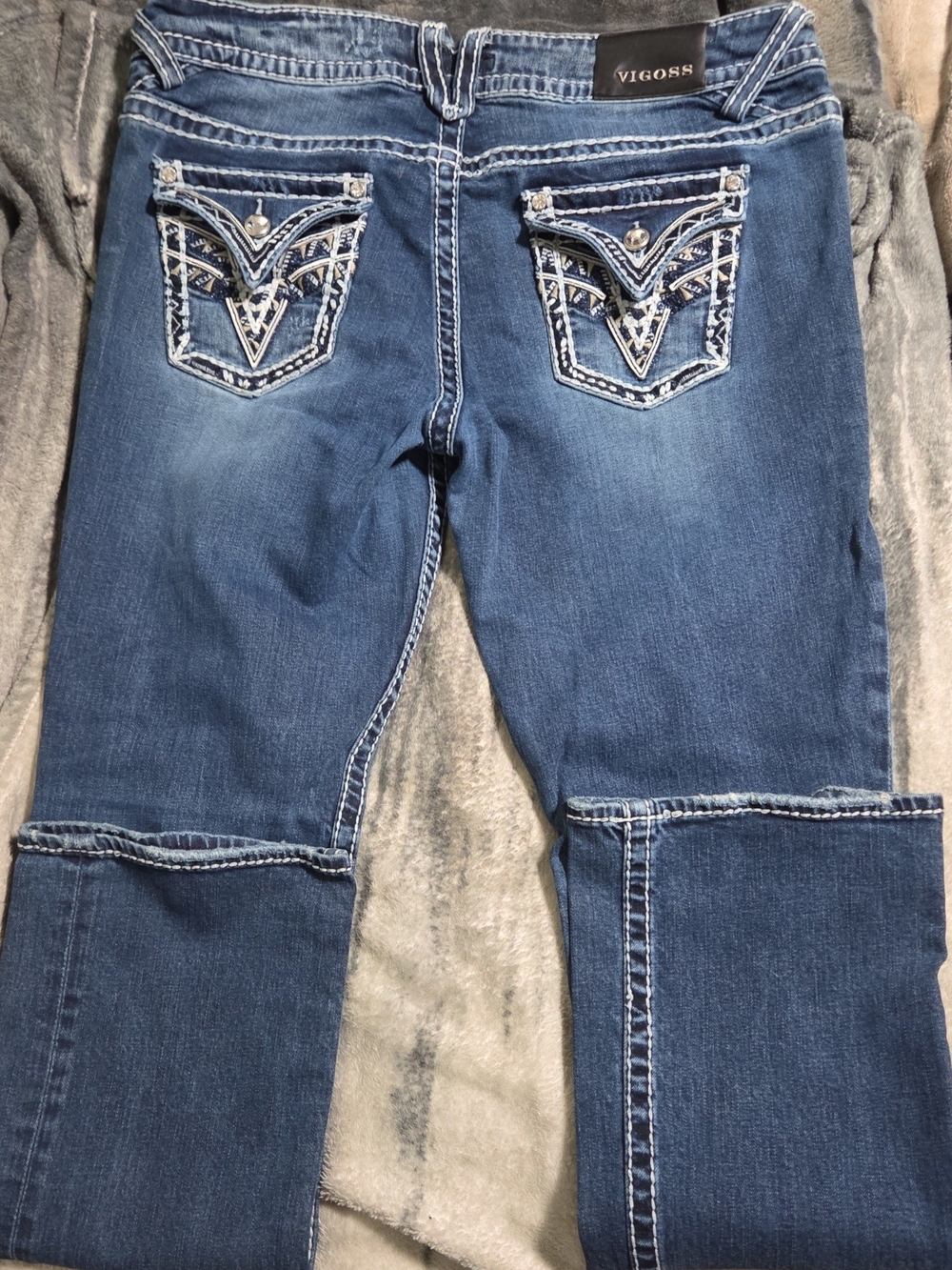 Vigoss Women's Medium Blue Bootcut Jeans with Embellished Back Pockets